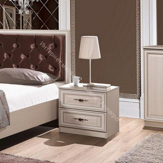 Тумба прикроватная 06.34 Габриэлла New, Вудлайн кремовый/ПВХ Сандал белый/патина
