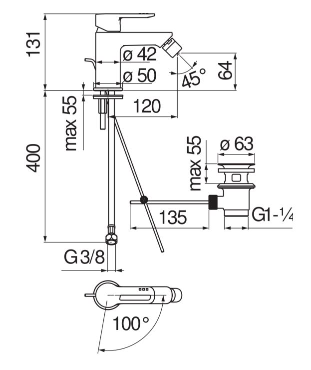 Смеситель для биде Nobili New road RDH00119/1CR схема 2