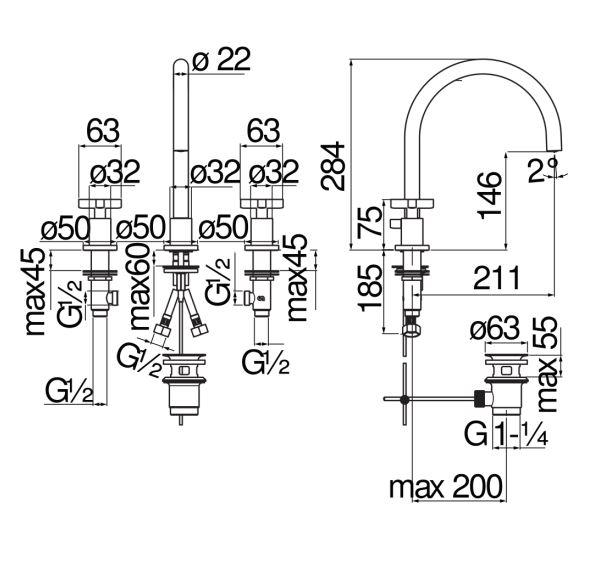 Смеситель для раковины Nobili Lira LR116211/5 схема 2