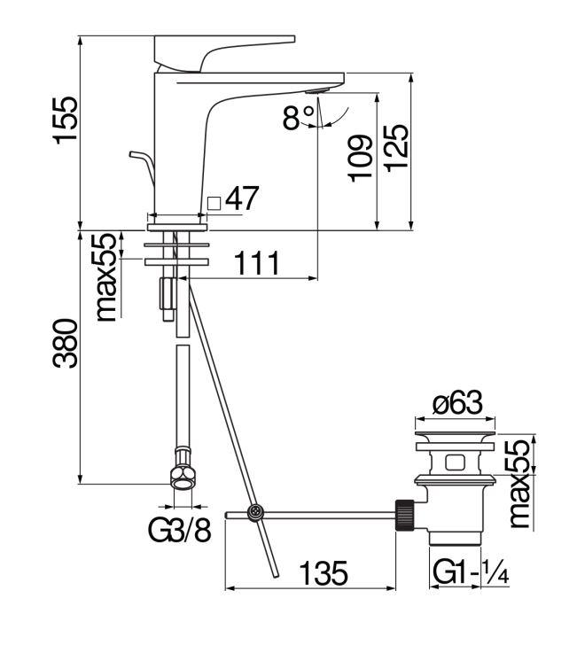 Смеситель для раковины Nobili Seven SE124118/1 схема 2