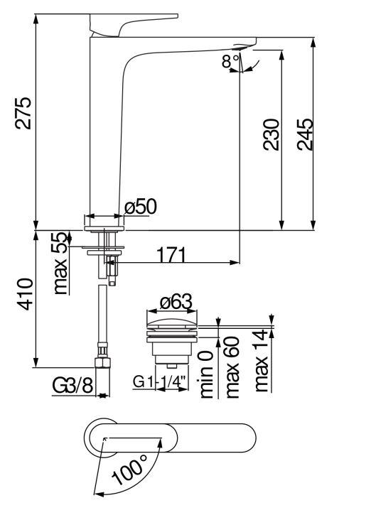 Смеситель для раковины Nobili Yoyo YOE126128/2 схема 2