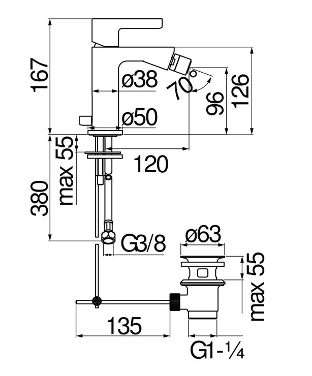 Смеситель для биде Nobili Uno LR116119/1 схема 2