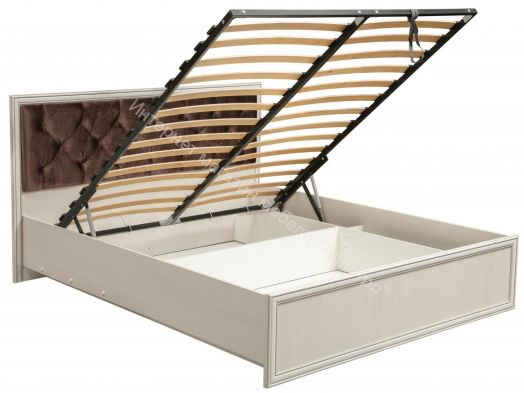 Кровать двуспальная 06.02 - 03 Габриэлла (1600) с подъемным мех., Вудлайн кремовый/ПВХ Сандал белый/патина