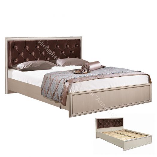 Кровать двуспальная 06.02 - 03 Габриэлла (1600) с ортопедическим осн., Вудлайн кремовый/ПВХ Сандал белый/патина