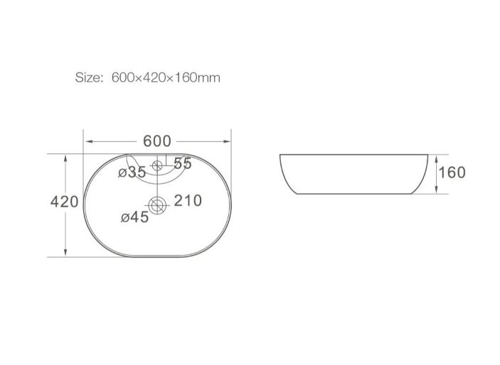 Керамическая накладная раковина SantiLine SL-1023 60 х 42 схема 2