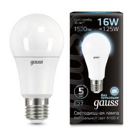 Лампа Светодиодная Gauss 102502216_GAUSS A60 16W 1520lm 4100K E27 / Дивинаре