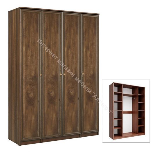 Шкаф для одежды 06.39 Габриэлла, четырёхдверный, Дуб кальяри/дуб коньяк/дуб кальяри патина
