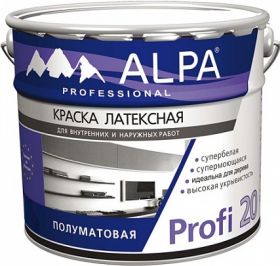 Краска Латексная Alpa Profi 20 10л Супербелая, Супермоющаяся / Альпа Профи 20.