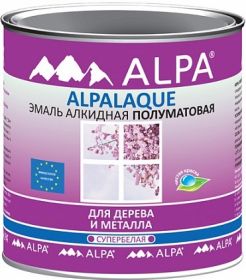 Эмаль для Дерева и Металла Alpa Alpalaque 0.5л Полуматовая, Алкидная, Белая / Альпа.