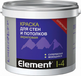 Краска для Стен и Потолков Акриловая Alpa Element I-4 2л Супербелая, Моющаяся / Альпа Элемент И-4.