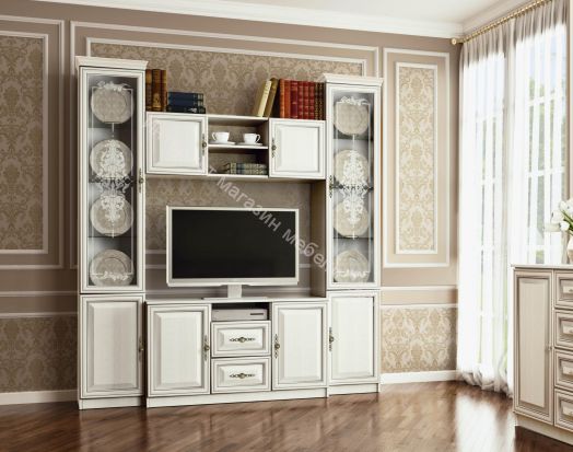 Спальный гарнитур Габриэлла, Вудлайн кремовый/Сандал белый/патина