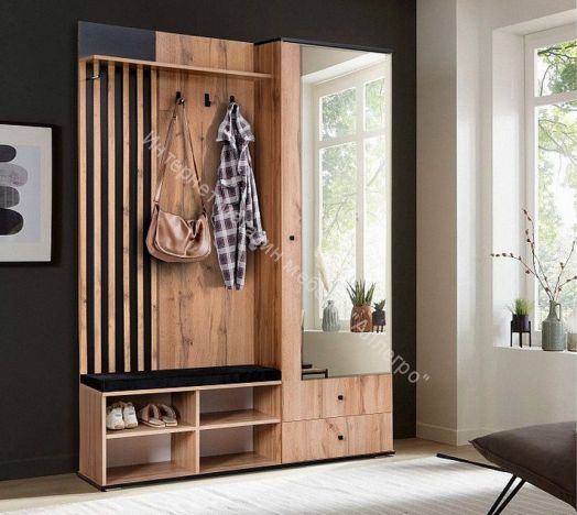 Шкаф для прихожей 51.22 Либерти h=150 с зеркалом, Дуб вотан/Чёрный