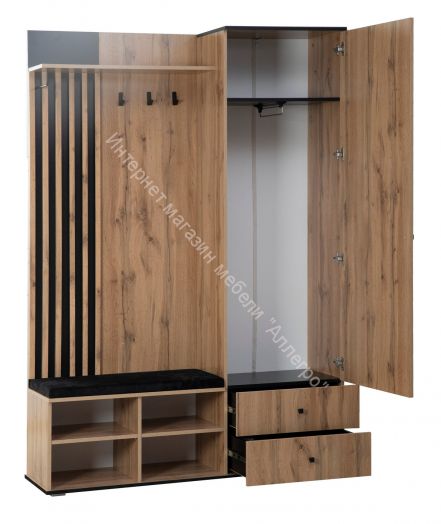 Шкаф для прихожей 51.22 Либерти h=20 с зеркалом, Дуб вотан/Чёрный