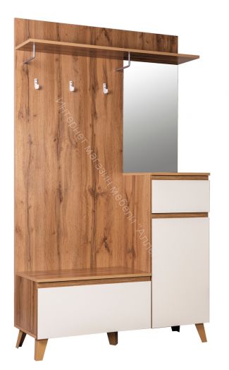 Шкаф для прихожей 53.11 Авалон с зеркалом, Дуб вотан/Белый