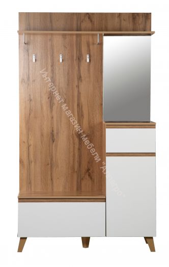 Шкаф для прихожей 53.11 Авалон с зеркалом, Дуб вотан/Белый