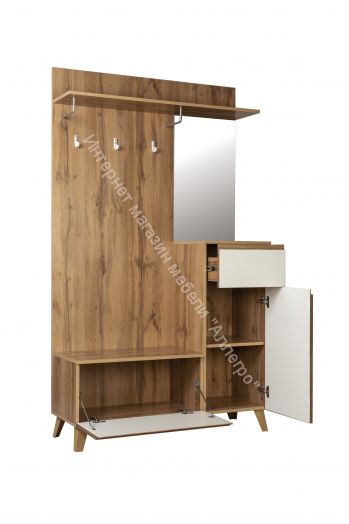 Шкаф для прихожей 53.11 Авалон с зеркалом, Дуб вотан/Белый