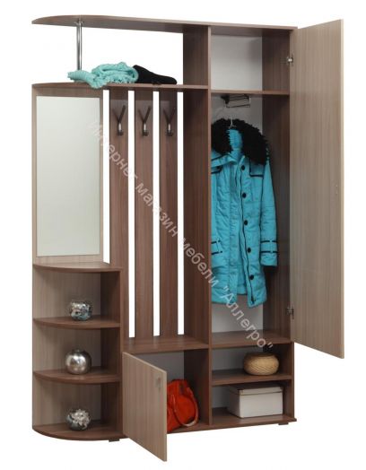 Шкаф комбинированный (прихожая) "Кармен-7" с зеркалом, Ясень шимо темный/Ясень шимо светлый