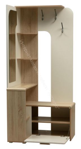 Вешалка (прихожая) Антре угловая с зеркалом, Дуб сонома/Белый