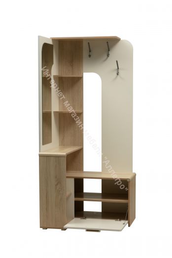 Вешалка (прихожая) Антре угловая с зеркалом, Дуб сонома/Белый