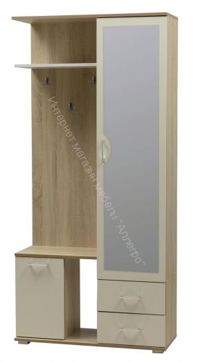 Шкаф комбинированный (прихожая) "Кармен-1" с зеркалом, Дуб сонома/Белый