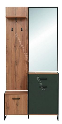 Шкаф (прихожая) 46.09 Доната (с зеркалом), Дуб вотан/Диамант серый/металл Черный