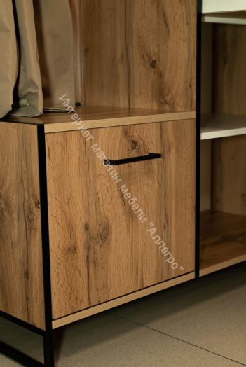 Шкаф (прихожая) 46.09 Доната (с зеркалом), Дуб вотан/Диамант серый/металл Черный