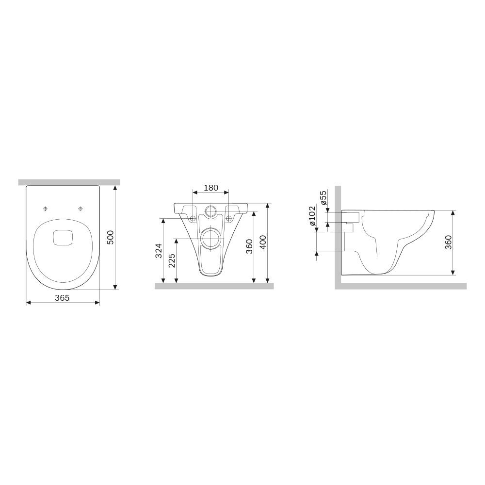 Безободковый подвесной унитаз AM.PM Gem C901700SCmb FlashClean с черным матовым сиденьем микролифт схема 2