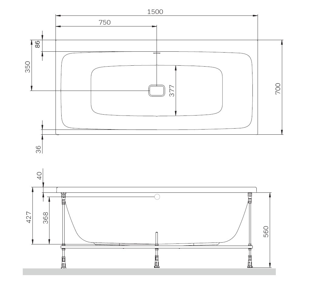 Прямоугольная акриловая ванна Am.Pm Func W84A-150-070W-A 150х70 схема 2