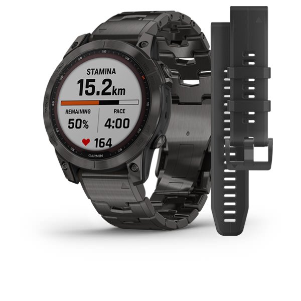 Умные часы Garmin Fenix 7 Sapphire Solar титановый угольно-серый DLC с угольно-серым титановым DLC браслетом