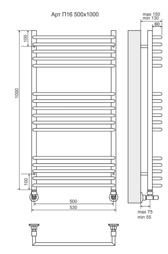 Полотенцесушитель водяной TERMINUS Арт П16 50х100 схема 3