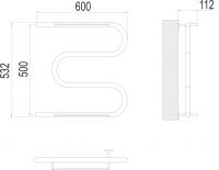Полотенцесушитель водяной с боковым подключением TERMINUS М-образный с полкой 60х53,2 схема 3