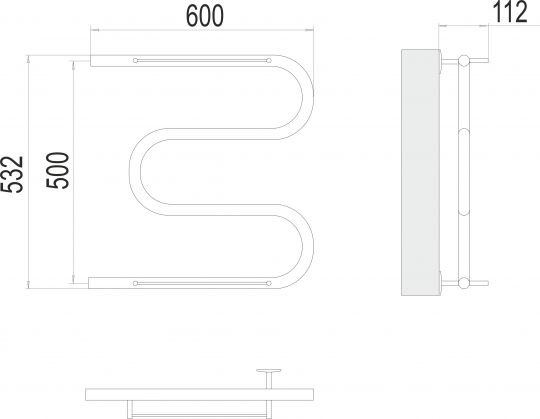 Полотенцесушитель водяной с боковым подключением TERMINUS М-образный с полкой 60х53,2 схема 3