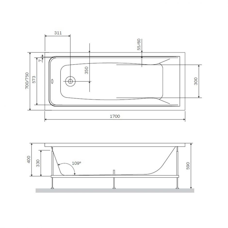 Акриловая ванна Am.Pm Gem W90A-170-070W-A 170х70 ФОТО