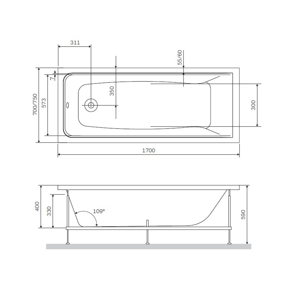 Акриловая ванна Am.Pm Gem W90A-170-070W-A 170х70 схема 2