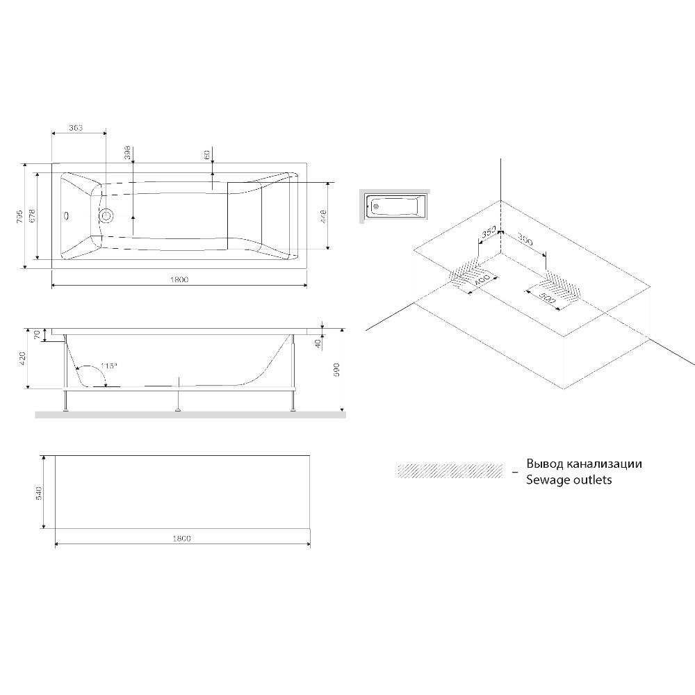 Акриловая ванна встроенная Am.Pm Gem W93A-180-080W-A 180х79,5 схема 2