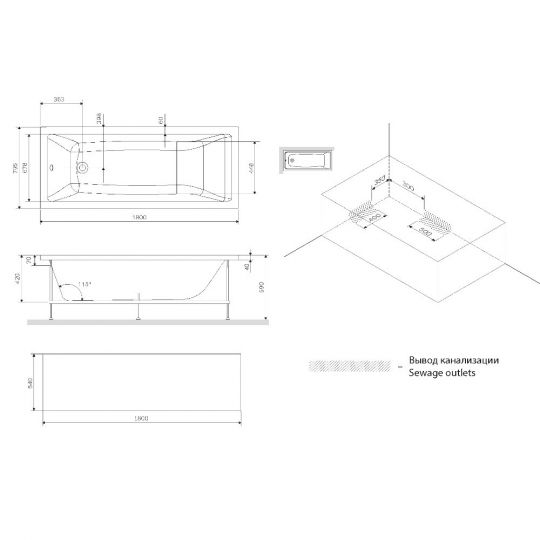 Акриловая ванна встроенная Am.Pm Gem W93A-180-080W-A 180х79,5 ФОТО