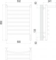 Электрический полотенцесушитель TERMINUS Классик  П8 53,2х85 с полкой схема 3