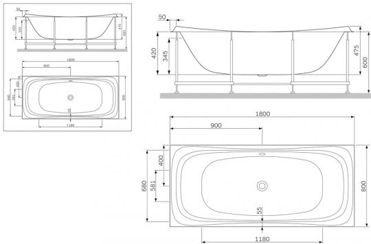 Акриловая ванна Am.Pm Sensation W30A-180-080W-A 170х80 схема 2