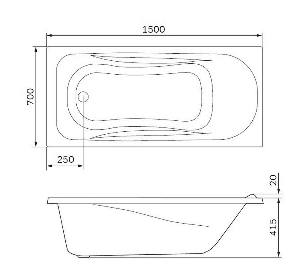 Акриловая ванна Am.Pm Sense W76A-150-070W-A 150х70 схема 2