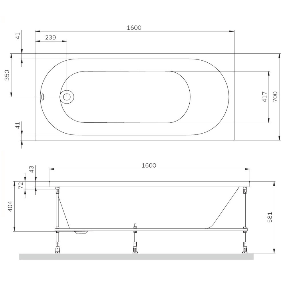 Акриловая ванна Am.Pm X-Joy W94A-160-070W-A1 160х70 схема 2