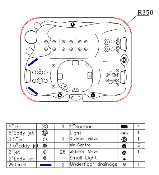 Прямоугольный гидромассажный СПА бассейн BestSpas Turbo 210х185 схема 16