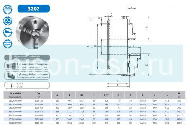 3-х кулачковый патрон с двойными направляющими 3202-200 Bison-Bial