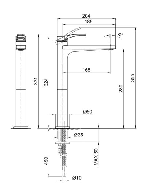 Смеситель для раковины Fantini AL/23 B006WF с высоким изливом схема 4