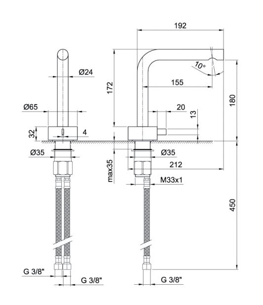 Смеситель для раковины Fantini AF/21 A004WF с прогрессивным картриджем схема 6