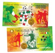 100 000 lire (лиры) — Чемпионат мира по футболу 1990 в Италии. (Coppa Del Mondo Italia'90). UNCB. Памятная банкнота. Msh Oz