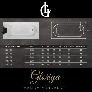 GLORİYA düz hamam vannaları GL04 - 140*70 sm