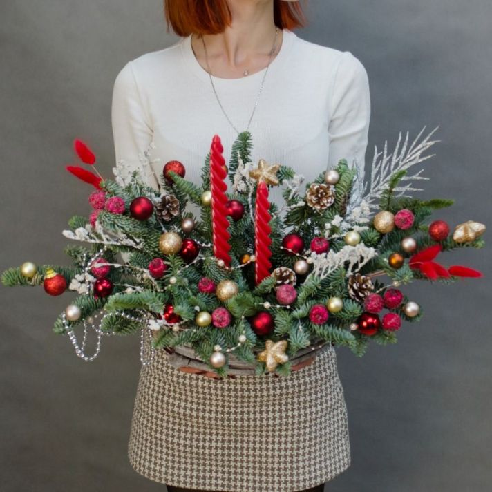 Новогодняя композиция со свечами "Бенгальские огоньки"