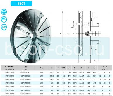 Патрон токарный 2000 мм с независимым перемещением кулачков 4307-2000-720 Bison-Bial