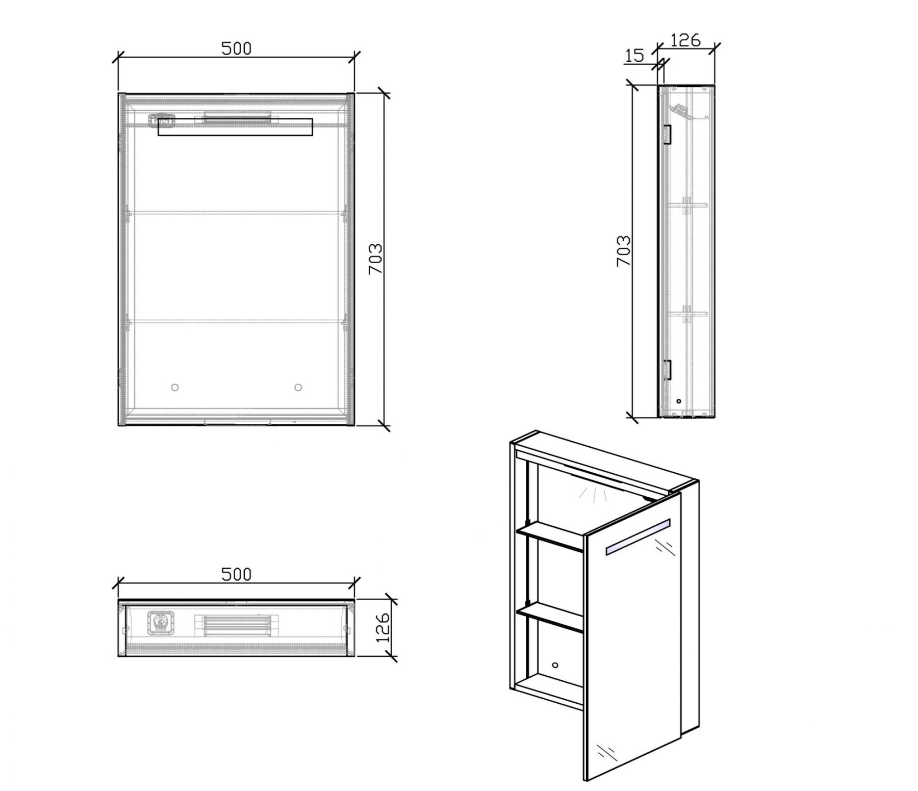 Шкаф зеркало в ванную комнату BelBagno SPC-1A-DL-BL-500 схема 2