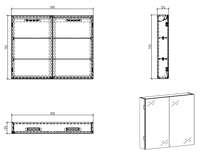 Шкаф зеркало в ванную комнату BelBagno SPC-2A-DL-BL-900 ФОТО